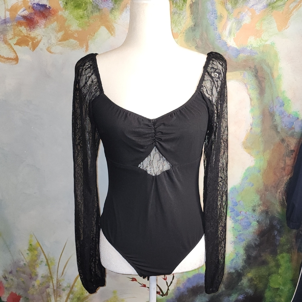 Lulu's Black Lace Sleeve Bodysuit